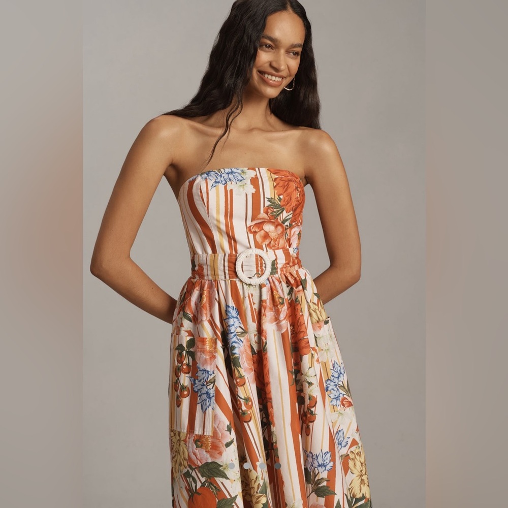 ✨ Anthropologie Belted A-Line Midi Dress Sz M - Picture 4 of 6